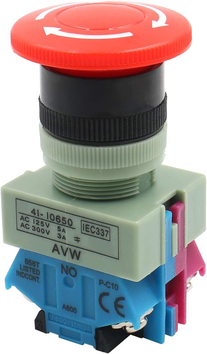 Emergency Stop Switch Baomain Emergency Stop Switch Push Button Switch AC 600V 10A Red Mushroom 22mm NO NC