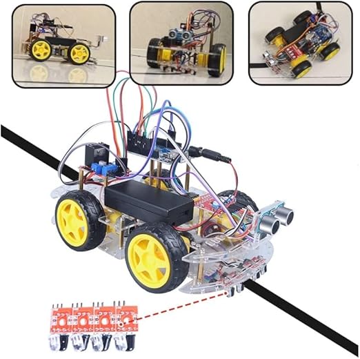 Robot Car Kit, Arduino UNO R3 Compatible MEGA328P, Bluetooth Controlled, Obstacle Avoidance and Line Following Capable