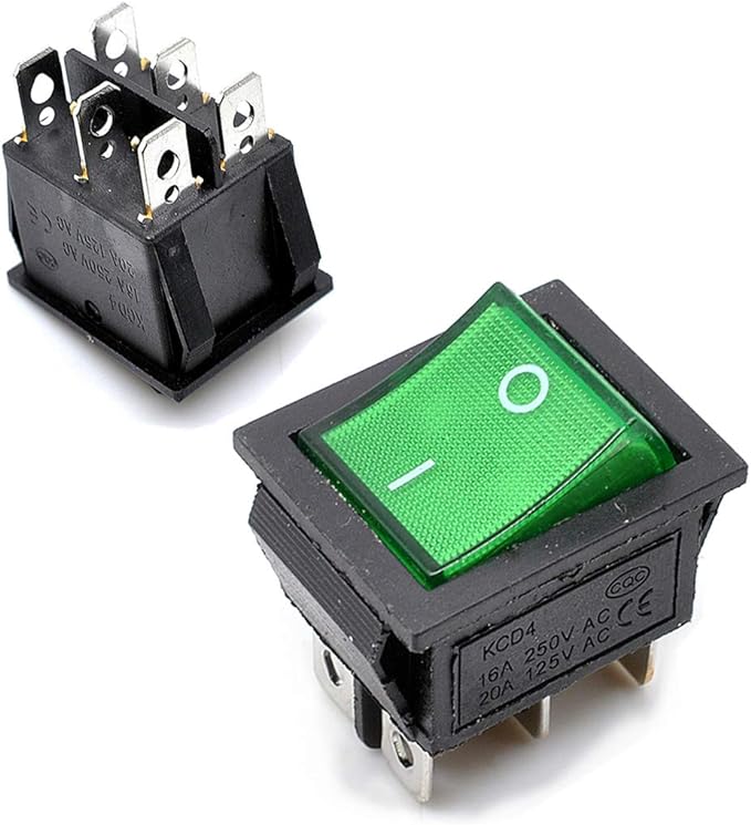 KCD 4 Green Illuminated Rocker Switch - Panel Mount, On/Off Control with LED Light