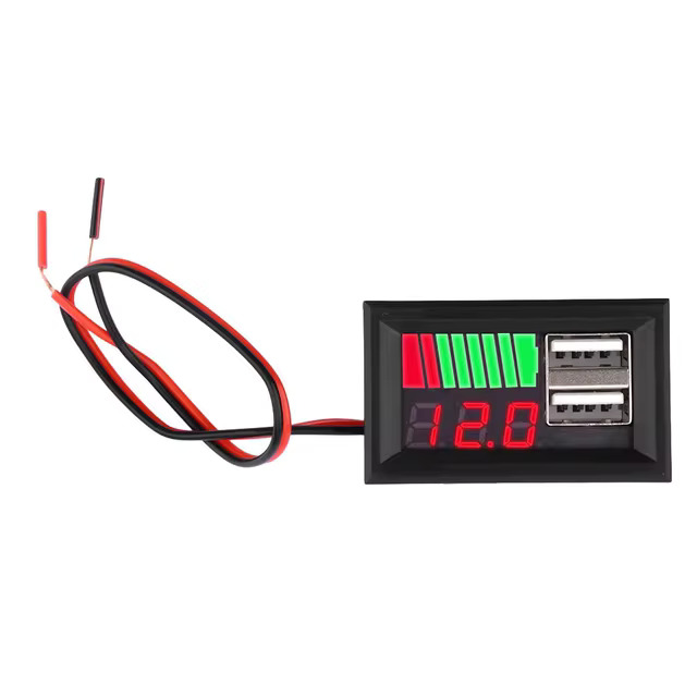 12V Battery Voltage Indicator with Dual 5V 2A USB Outputs, LED Display, and Battery Capacity Monitoring