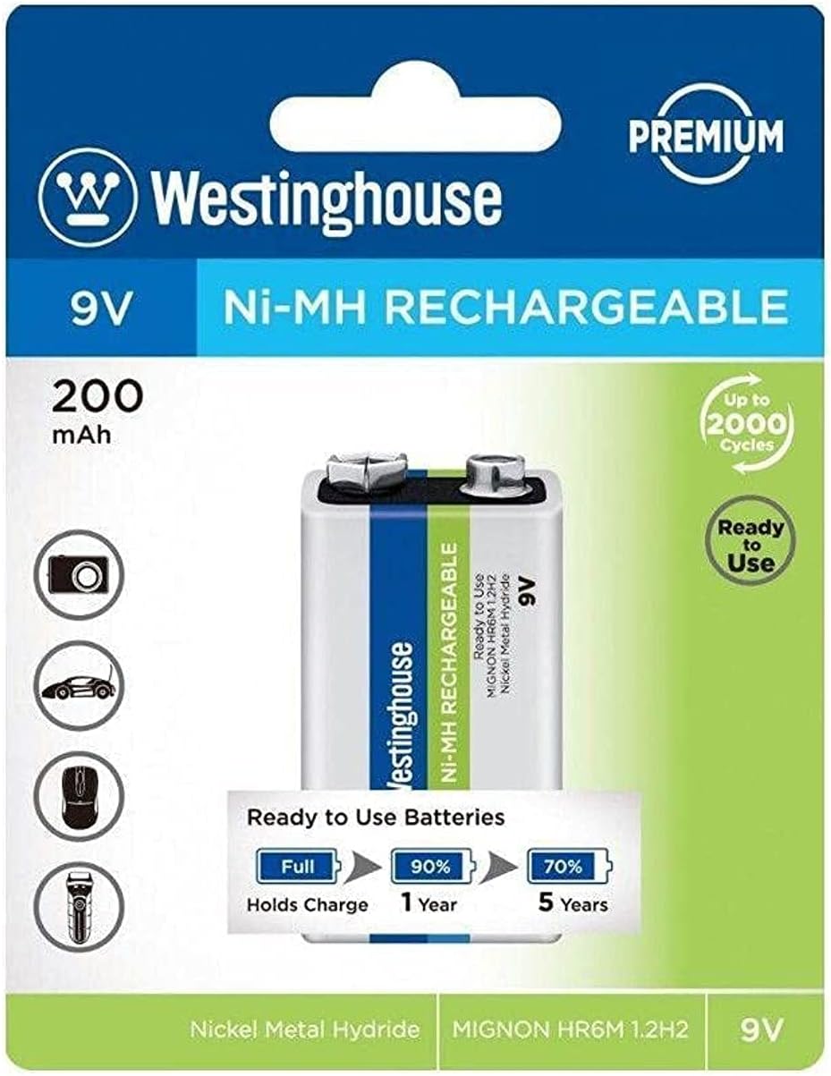 NH-9V200ARBP1 9V 200mAh Ni-MH Rechargeable Battery, Single Blister Pack