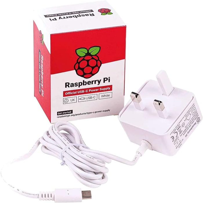 SC0443, Raspberry Pi 15W Power Supply, 5.1V, 3A, USB-C Power Supply, UK plug ,  white 