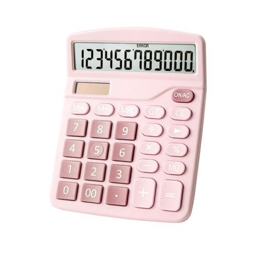 Large Button Desktop Calculator, Dual-Powered, Pink, LCD Display,12-Digit