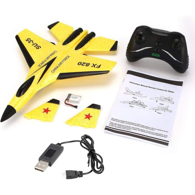 SU-35 RC RC Plane Drone with 2.4GHZ 2CH, Remote Channel Remote Control Airplane, Control Flying Paper Aircraft Toys Indoors & Outdoors Easy to Fly Best Gift for Adults and Children,Yellow