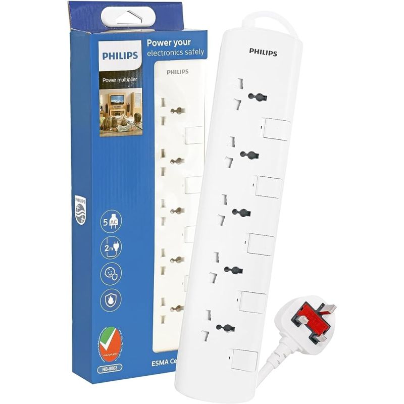 PHILIPS 5 WAY EXTENSION SOCKET WITH INDIVIDUAL SWITCH (ETA 3-5 Working Days)