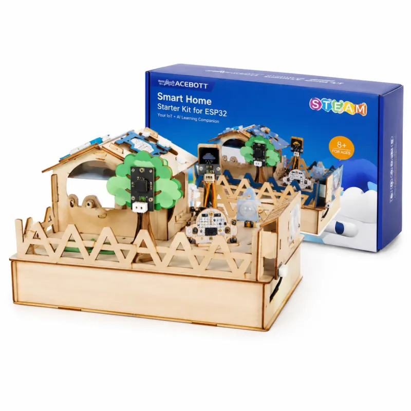 ACEBOTT QE001 ESP32 Smart Home IoT Starter Kit with Wooden House and App Control