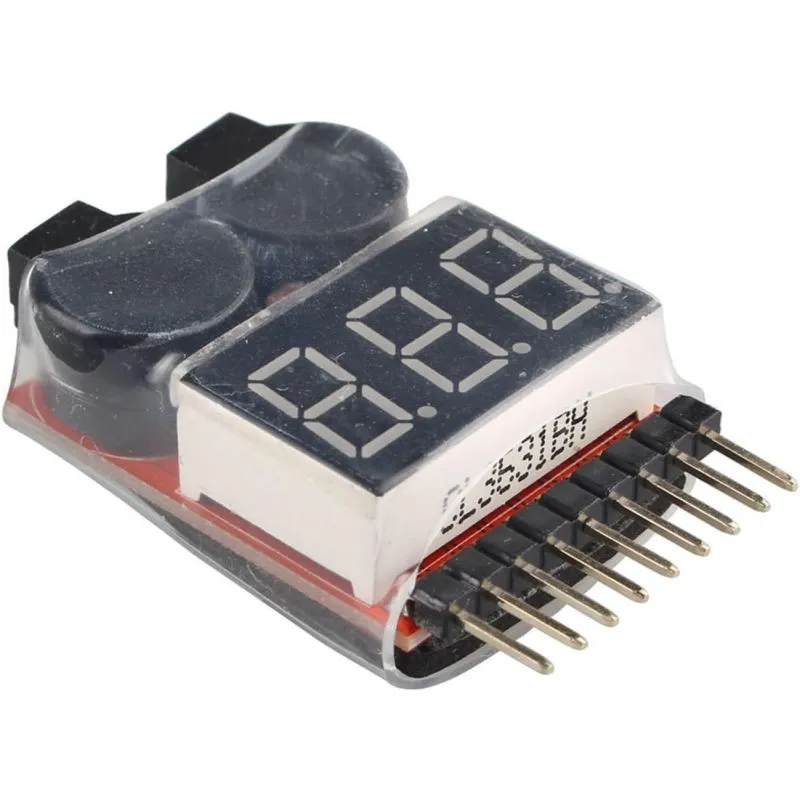 1-8S Lipo/Li-ion/Fe Battery Voltage Tester, 2-in-1 Low Voltage Buzzer Alarm