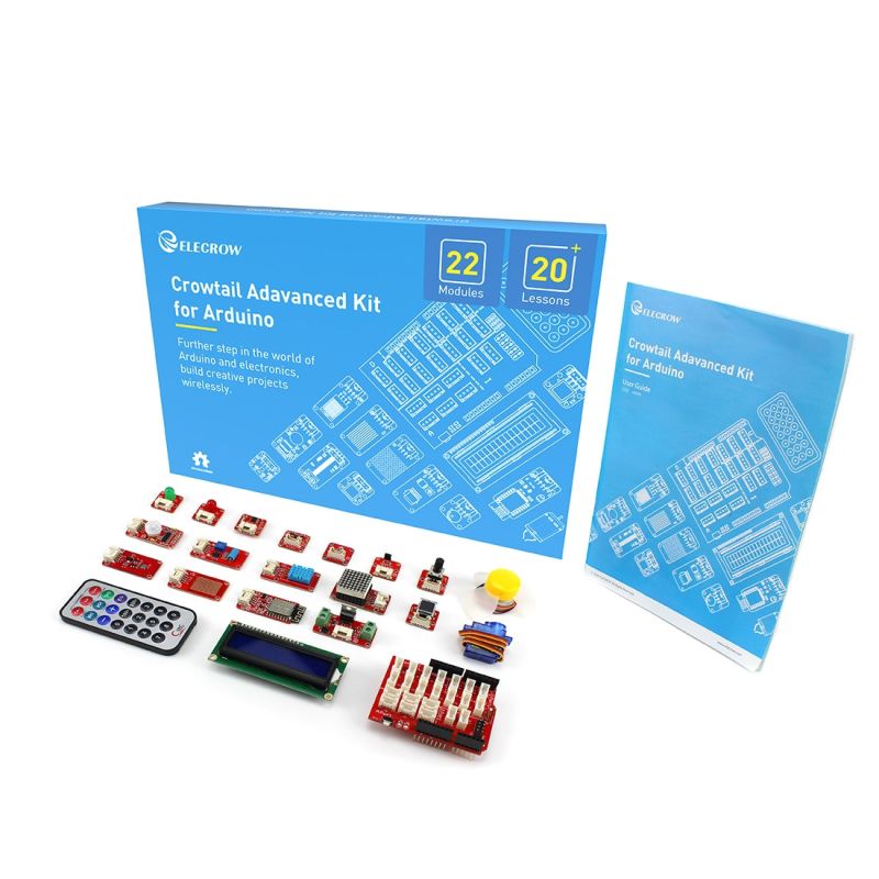 Crowtail Advanced Kit for Arduino V2.0 with 22 Modules, Base Shield, and 22 Progressive Tutorials for STEM Learning