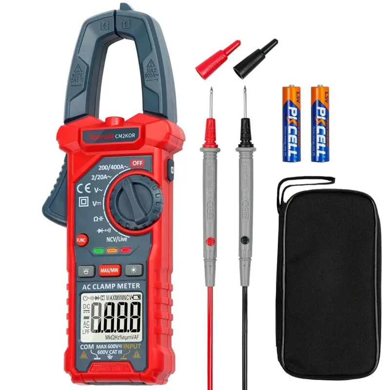 AstroAI CM2K0R Digital Clamp Meter 2000 Counts Auto Ranging 400A AC Current 600V AC DC Voltage Capacitance NCV Tester