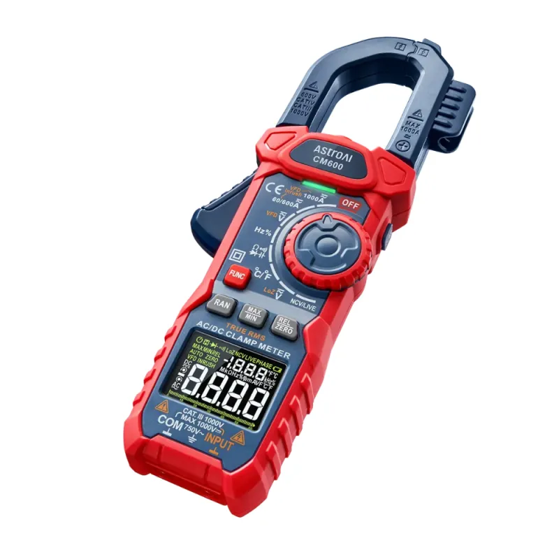 AstroAI CM6KRD True RMS Inrush Clamp Meter 6000 Counts 1000A AC DC Current 1000V Voltage Temperature Capacitance Frequency NCV Tester