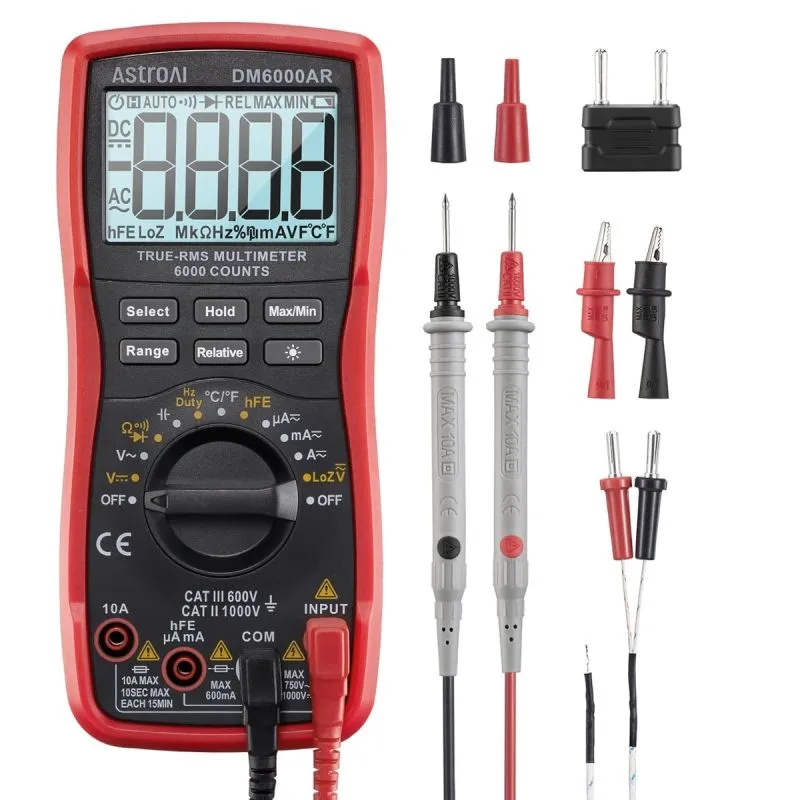 AstroAI DM6000AR True RMS Digital Multimeter 6000 Counts Auto Ranging AC DC Voltage Current Resistance Capacitance Frequency Temperature Tester