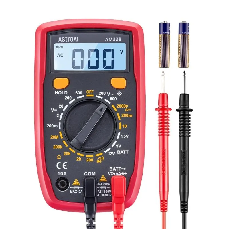 AstroAI AM33B Digital Multimeter 2000 Counts AC DC Voltage DC Current Resistance Continuity Diode Battery Tester