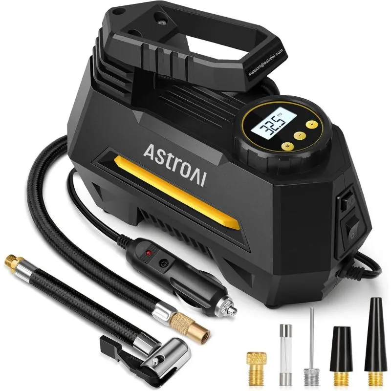 AstroAI AIRUN H Portable Air Compressor for Car Bikes and Air Mattresses 12V DC Tire Inflator with Digital Gauge Auto Shut Off and LED Light