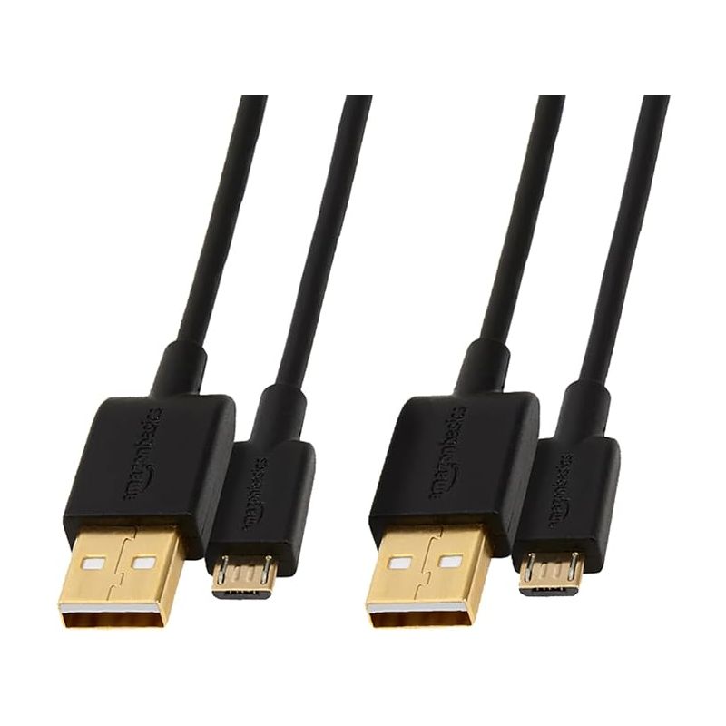 AmazonBasics USB 2.0 A-Male to Micro B Charger Cable (2 Pack), 3 feet, Black (10-15 days subject to availability )