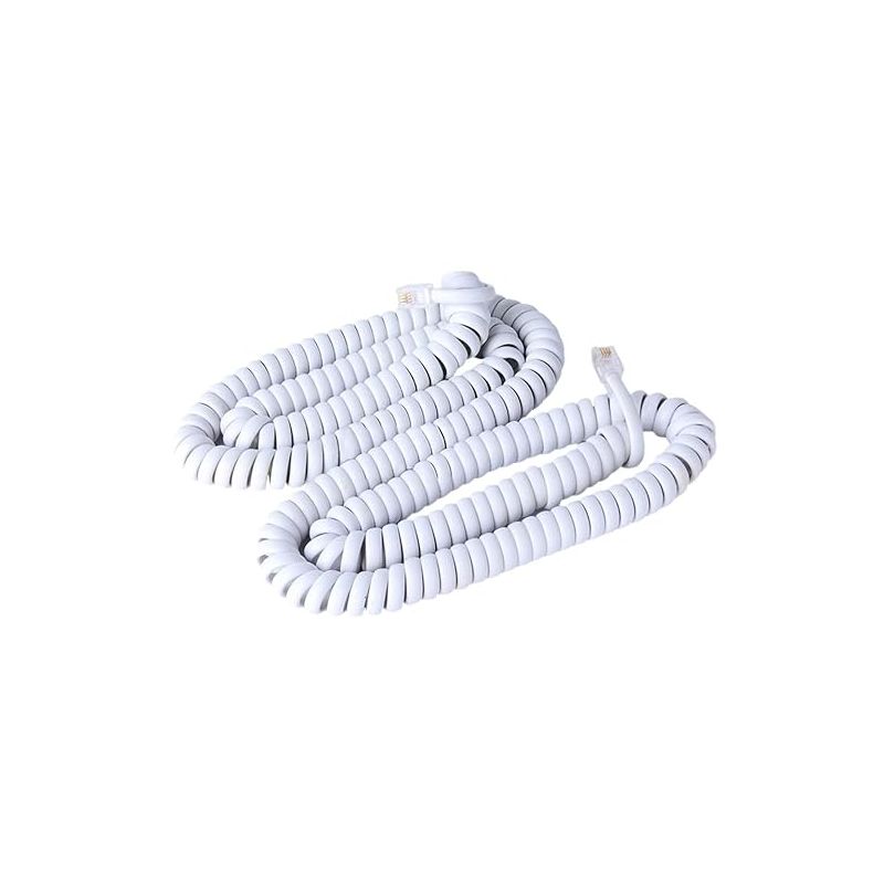 Stackfine, 2c telephone cord, white, 25ft, coiled