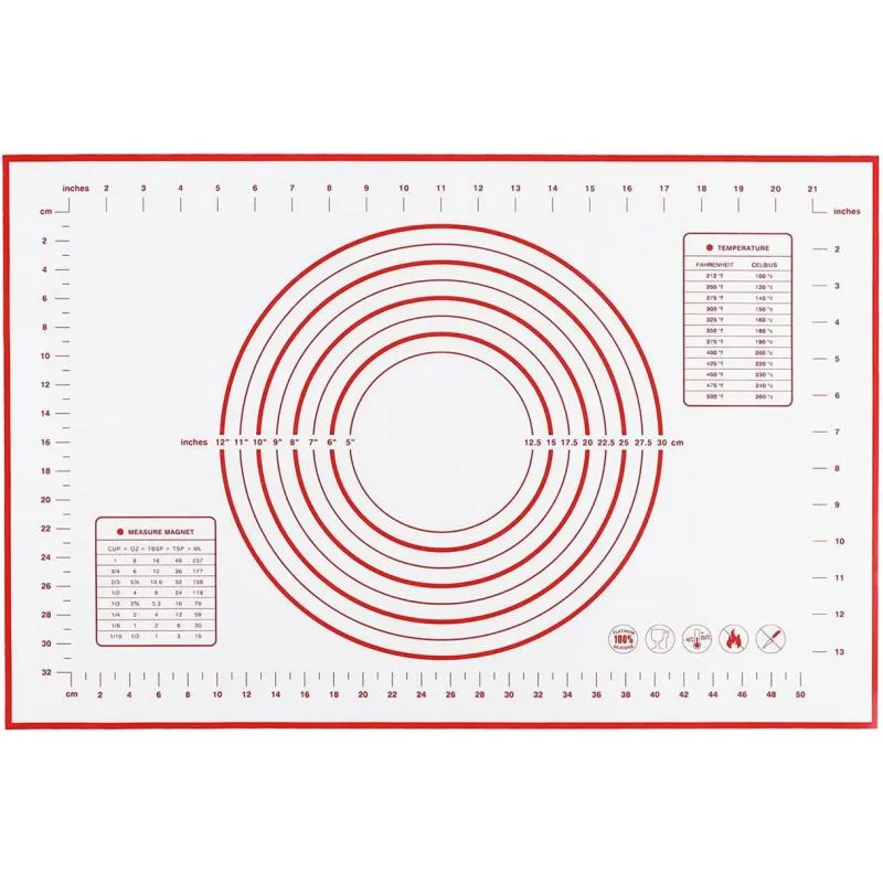 Sky Touch Baking Mat, Non Stick Silicon Rolling Pastry Mat,Kneading Pad Sheet Glass Fiber Rolling Dough Large Size For Cake Macaron Kitchen Tools, Red,White, Sk3C3001-Baking 60 X 40CM