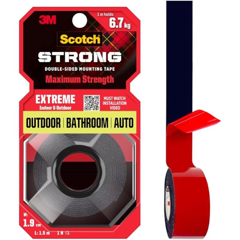 Scotch 3M Extreme Double Sided Tape, 1m Holds 6.7kg, Works on Uneven Surfaces, Weather Resistant, Works on Indoor, Outdoor, auto Interior Surfaces (ETA 10-15 days subject to availability)
