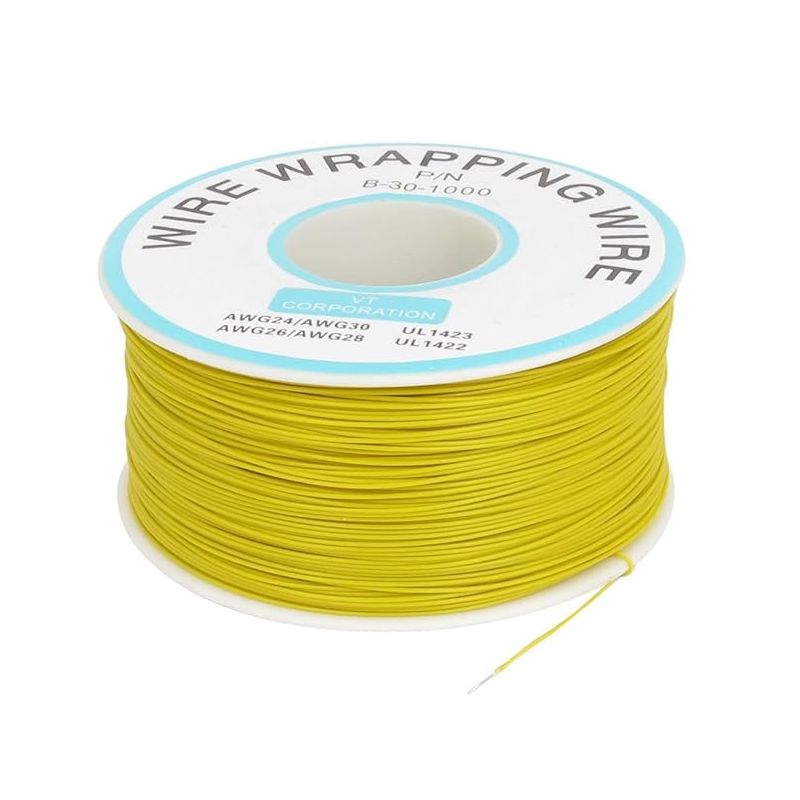 B-30-1000 Insulated PVC Coated 30AWG Wire Wrapping Wire-Yellow-230 Meters