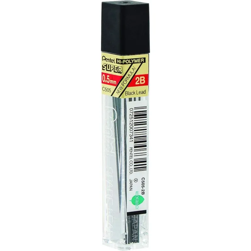 Pentel Super Hi-Polymer Lead Refill, 0.5mm, Fine, 2B, (C505-2B),Gray