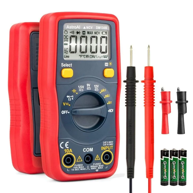 AstroAI DM130B 4000 Counts Digital Multimeter with NCV AC DC Voltage Current Resistance Capacitance Battery Tester
