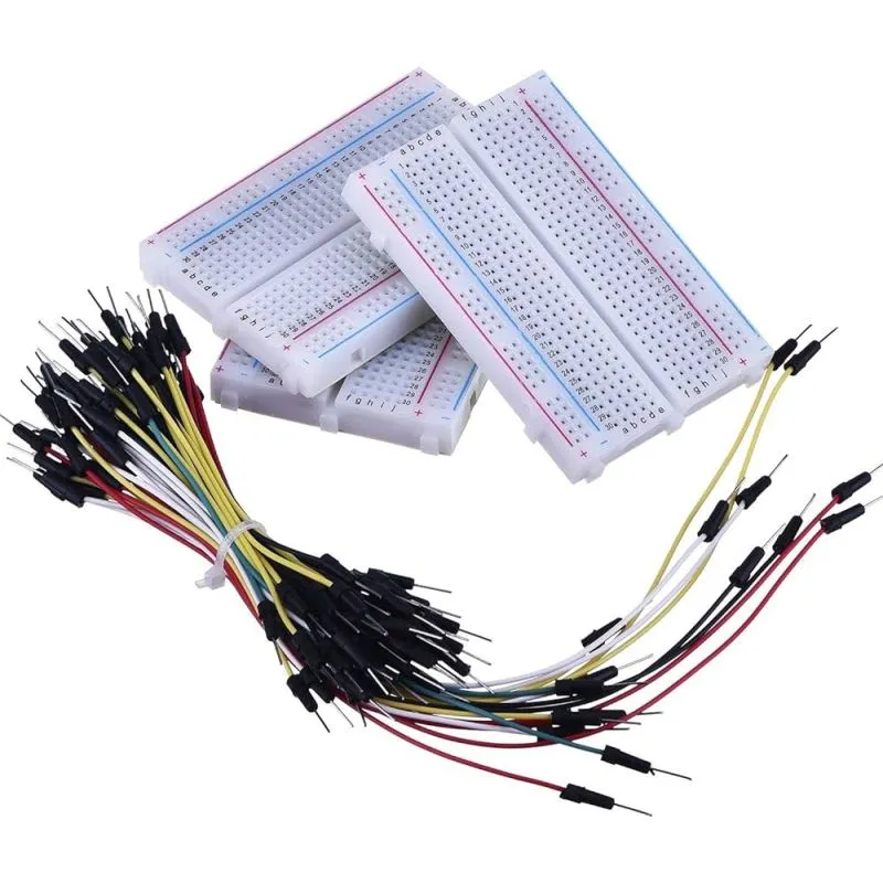 3 Pieces 400-Point Solderless Circuit Breadboard with 65 Pieces M/M Flexible Breadboard Jumper Wires