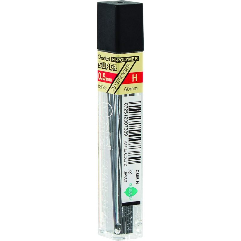 Pentel Super Hi-Polymer Lead Refill, 0.5mm, Fine, H, (C505-H)