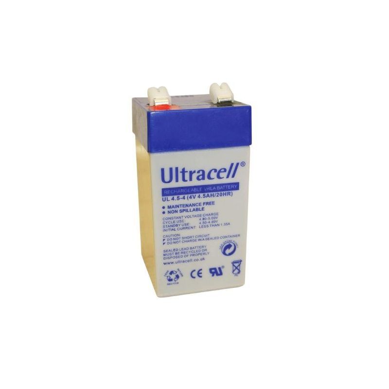 Ultracell UL4.5-4 Rechargeable Lead-Acid Battery, 4V 4.5Ah, Sealed VRLA AGM – 20HR Discharge Rate