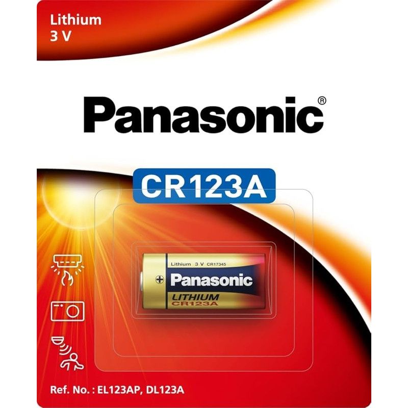 Panasonic CR123A Lithium Battery, 3 V 1550 mAh Button-Top Primary Cell for High-Drain Devices