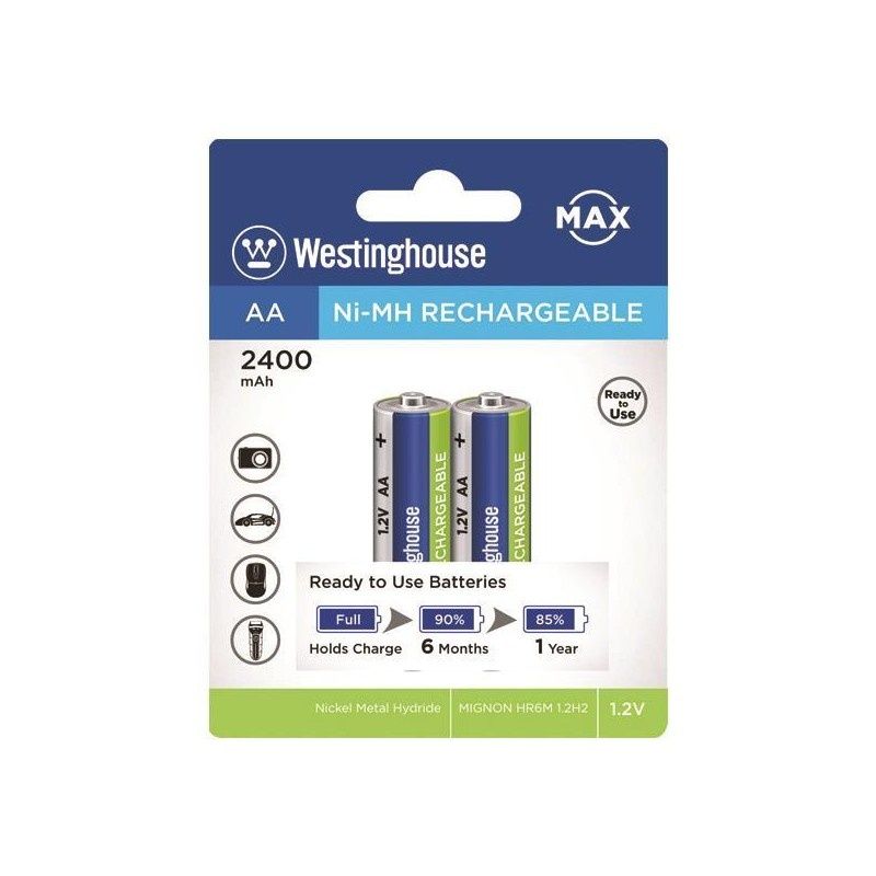 Westinghouse Always Ready AA Ni‑MH 2400 mAh Rechargeable Battery (AA, 1.2 V, 2‑Pack)