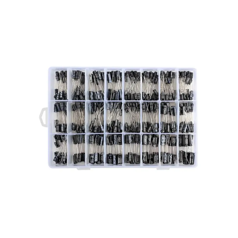 Pepisky 500pcs 24 Values Aluminum Electrolytic Capacitor Assorted Kit 10V/16V/25V/50V - 0.1uF to 1000uF with Plastic Storage Case