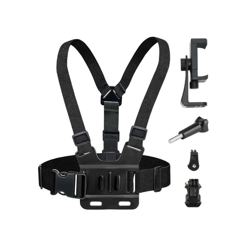 Adjustable Chest Harness Mount for Action Cameras with Smartphone Holder