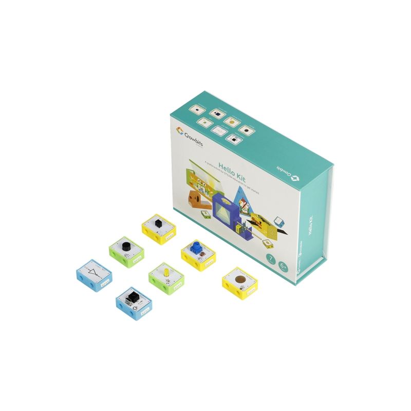 Crowbits-Hello Kit – 7 Modules, 5 Cardboard Projects, LEGO-Compatible, No Programming Required