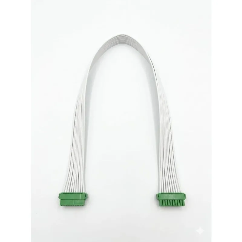 10-Pin Flat Ribbon Cable with Green Connectors – Multi-Wire Electrical Connection Cable