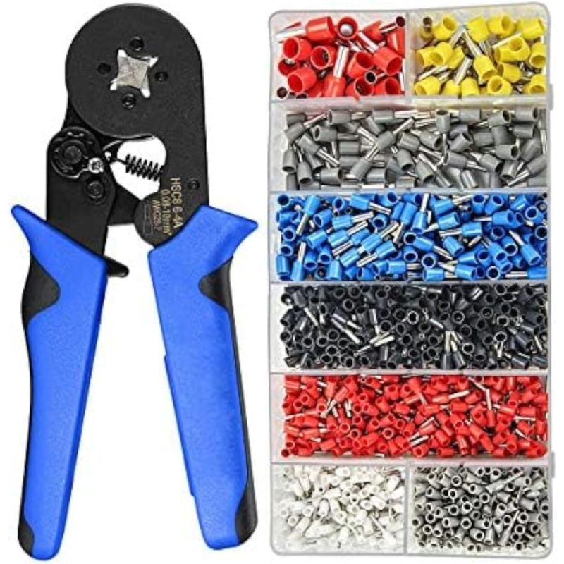 Ferrule Crimping Tool Kit Crimper Plier with 1200pcs Insulated Wire Ferrules 28 to 7 AWG 00810mm²