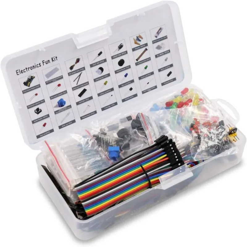 Electronic Component Starter Kit, Assorted Wires, Breadboard, Resistors, LEDs, Buzzers, Transistors – DIY Educational Kit