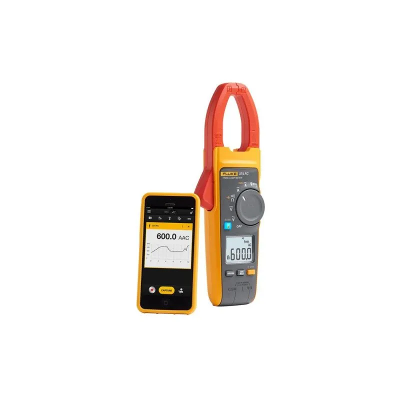 Fluke 374 FC True-RMS AC/DC Clamp Meter, 600A/1000V, iFlex Compatibility, Bluetooth Connectivity