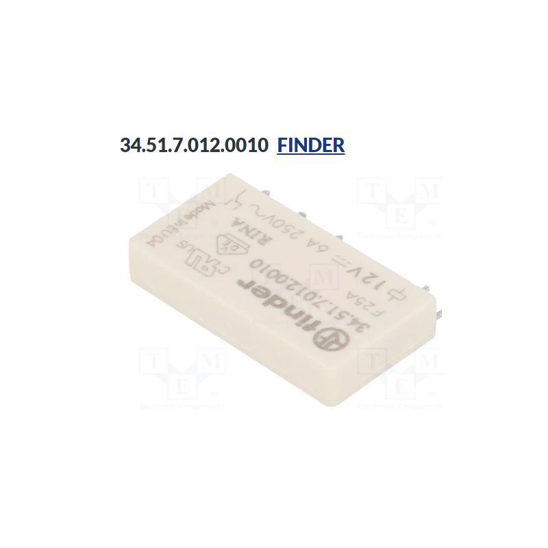 34.51.7.012.0010 Relay: electromagnetic; SPDT; Ucoil: 12VDC; 6A/250VAC; 6A/30VDC