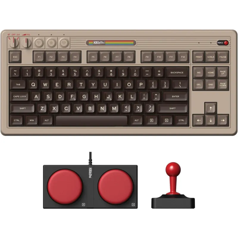 85HA03,Retro Mechanical Keyboard with Joystick, Bluetooth, 2.4G Wireless, USB Wired, 87 Keys, Kailh Box Switches, 