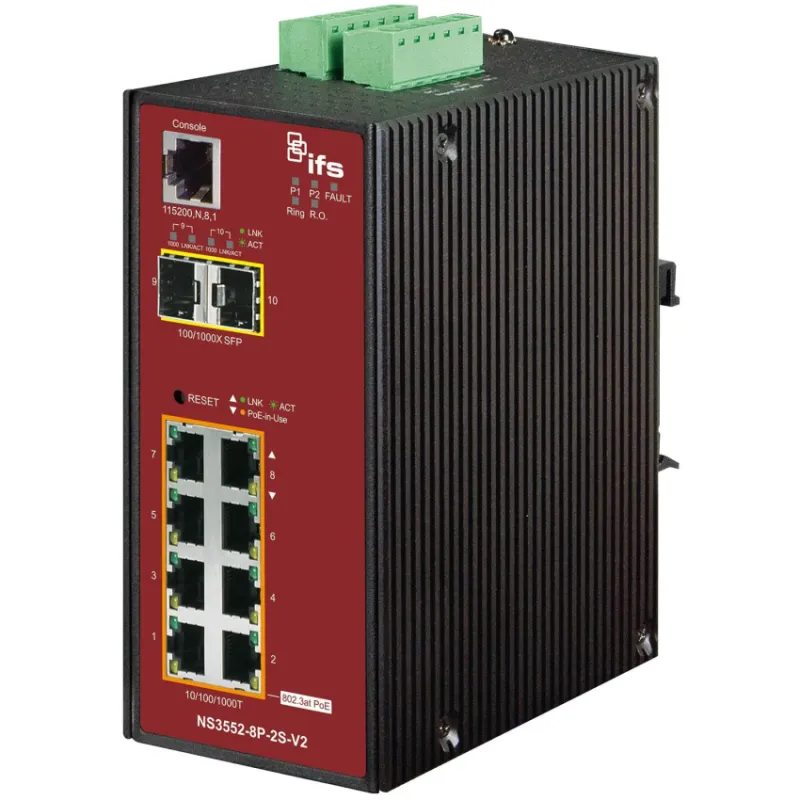IFS NS3552-8P-2S Industrial Gigabit PoE+ Managed Switch 8-Port 10/100/1000Mbps RJ45 with PoE+ (30W) and 2 SFP Uplink Ports