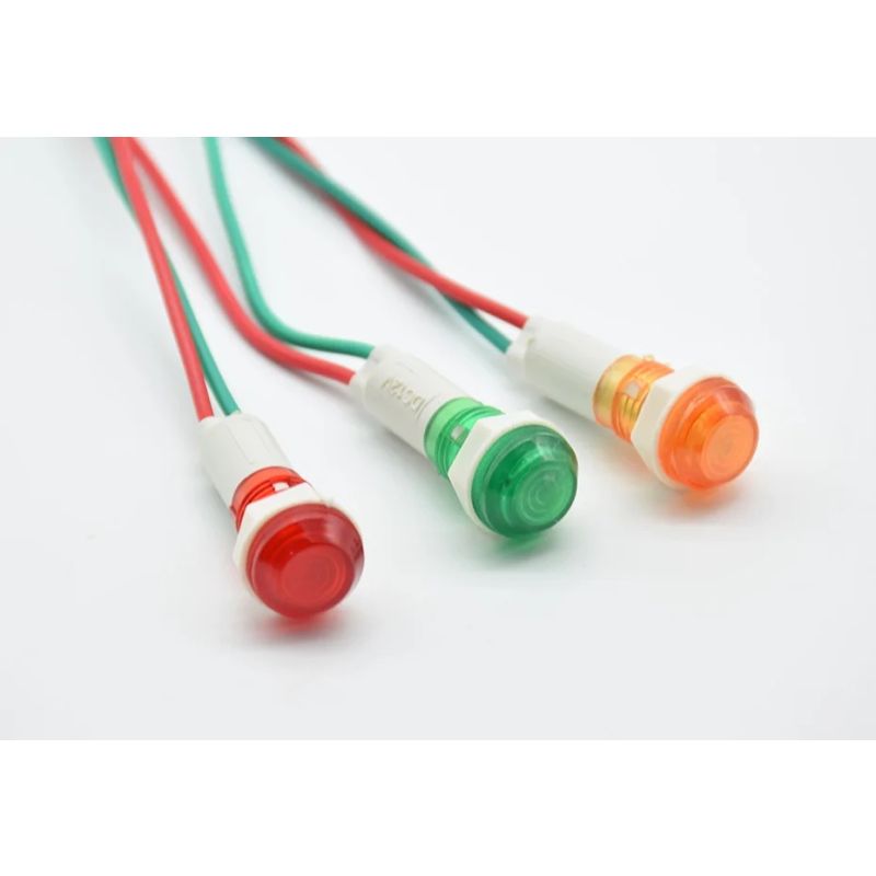 Pilot Indicator Light Bulb, 220V AC, 10 mm Panel Mount, Pre-Wired Signal Lamp