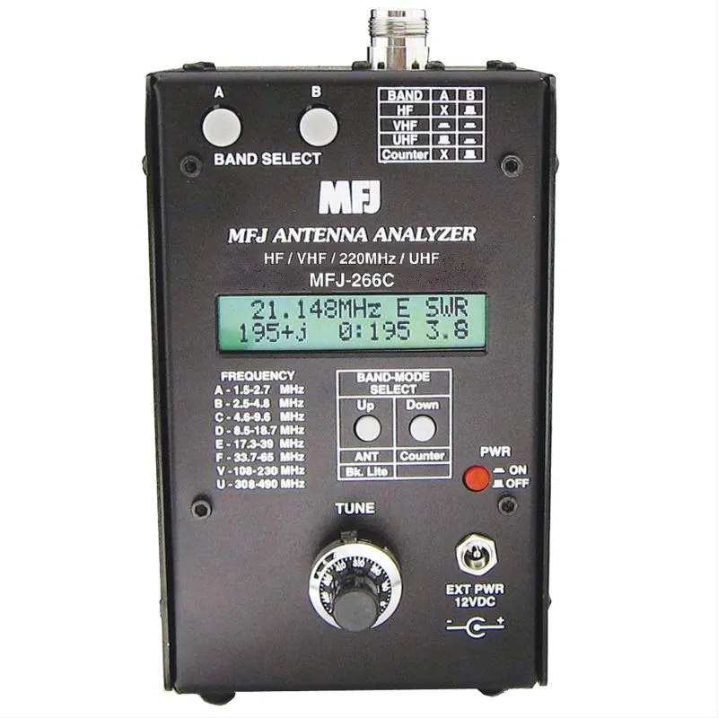 MFJ-266C Antenna Analyzer, 1.5–490 MHz Coverage, Digital Display