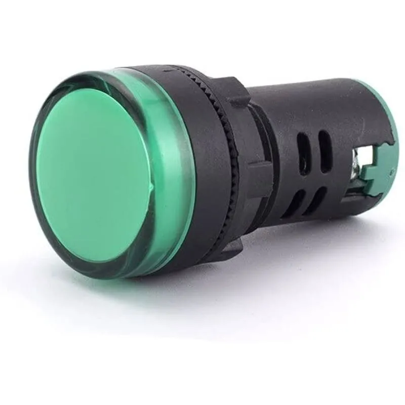 AD16-16C Panel Mount LED Indicator, 12V DC, Green Color, 16mm Diameter, High Brightness Signal Lamp