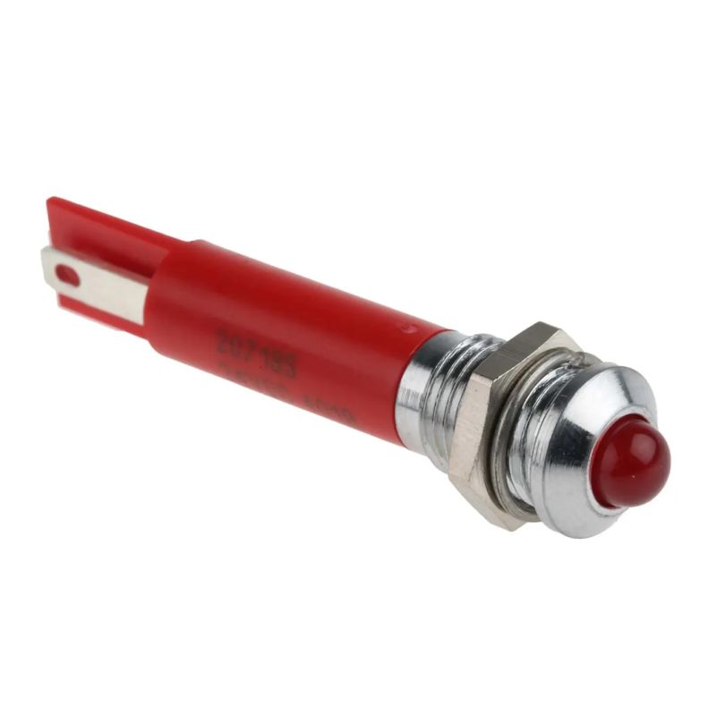 Panel Mount Indicator,24VDC,8mm Mounting Hole,Solder Tab Termination,Red 