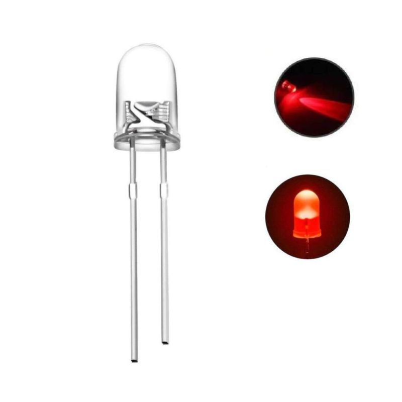 5mm Round Red LED-Clear Lens, High-Brightness Indicator