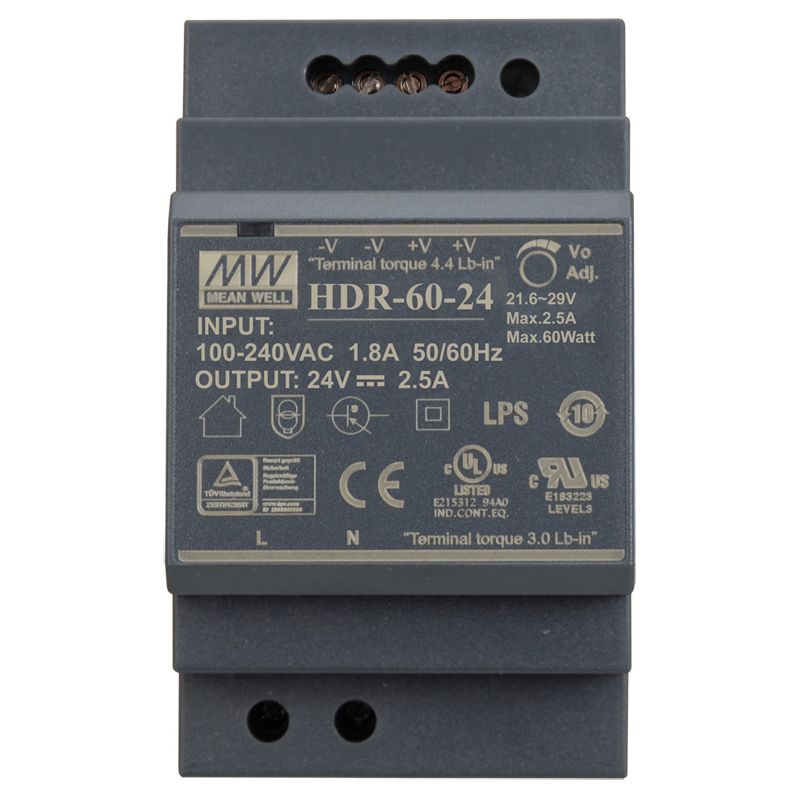 HDR-60-24 DIN Rail Power Supply 24V 2.5A 60W Wide Input Range