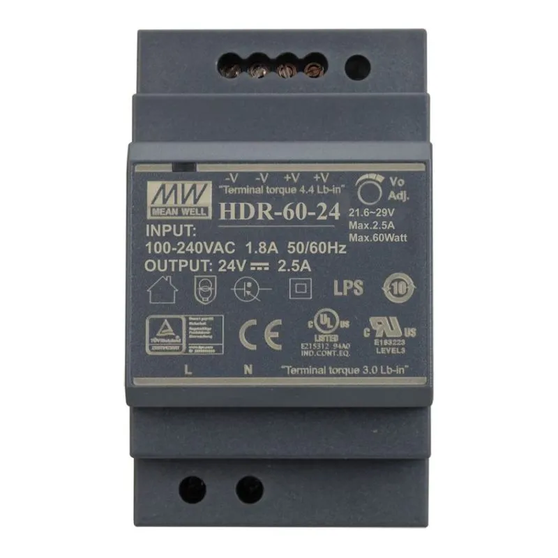 HDR-60-24 DIN Rail Power Supply 24V 2.5A 60W Wide Input Range