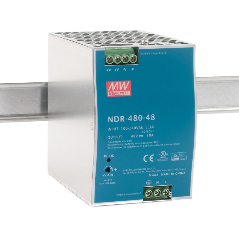 NDR-480-48 DIN Rail Power Supply 48V 10A 480W Wide Input Range