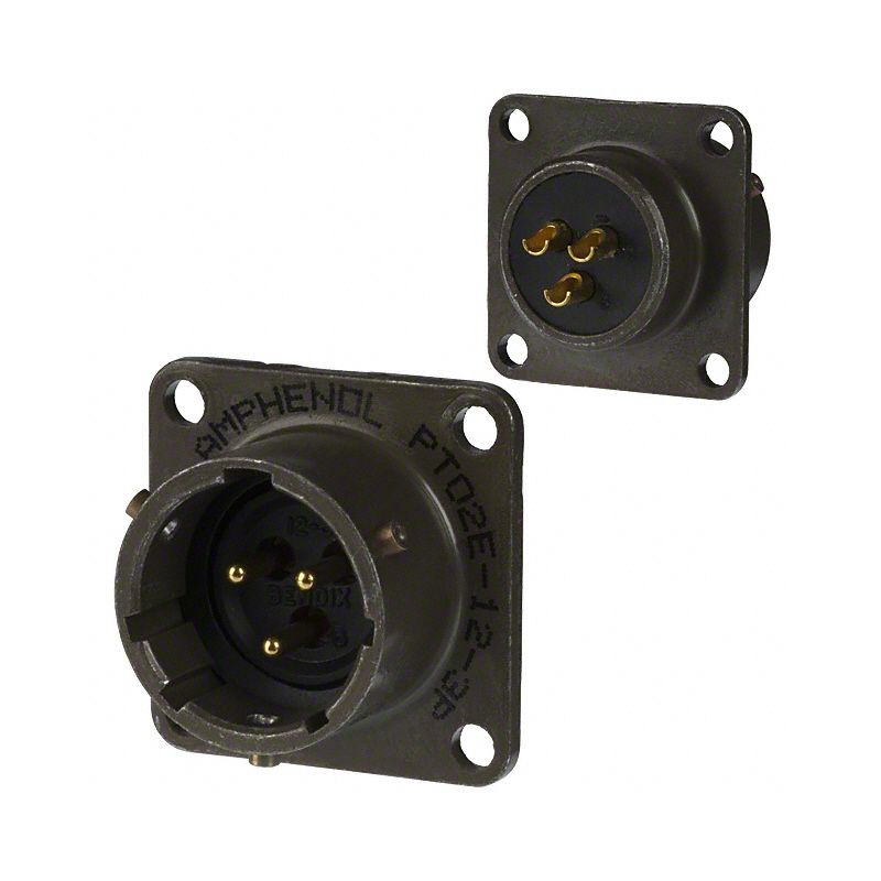 PT02E-12-3P 3 Position Circular Connector Receptacle, Male Pins Solder Cup