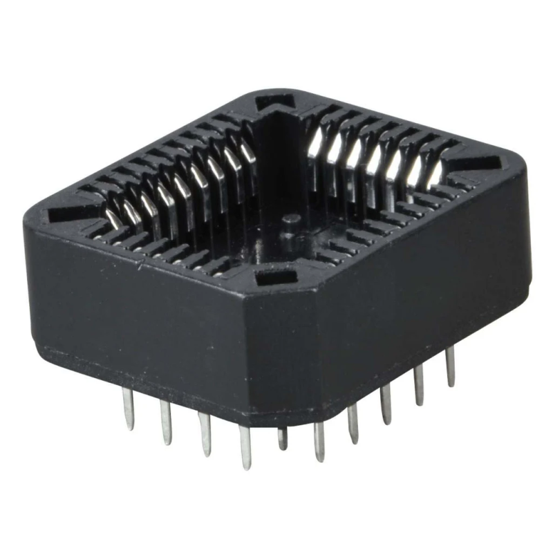 32-Pin PLCC Socket – Surface Mount (SMT) or Through-Hole (TH) IC Adapter for Plastic Leaded Chip Carriers, High-Reliability J-Lead Interface