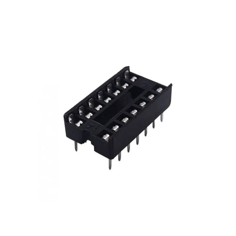 14-Pin Standard IC Socket – 0.3" Narrow DIP-14, Dual-Leaf Stamped Contacts, Through-Hole Mounting for Prototyping and PCB Repair